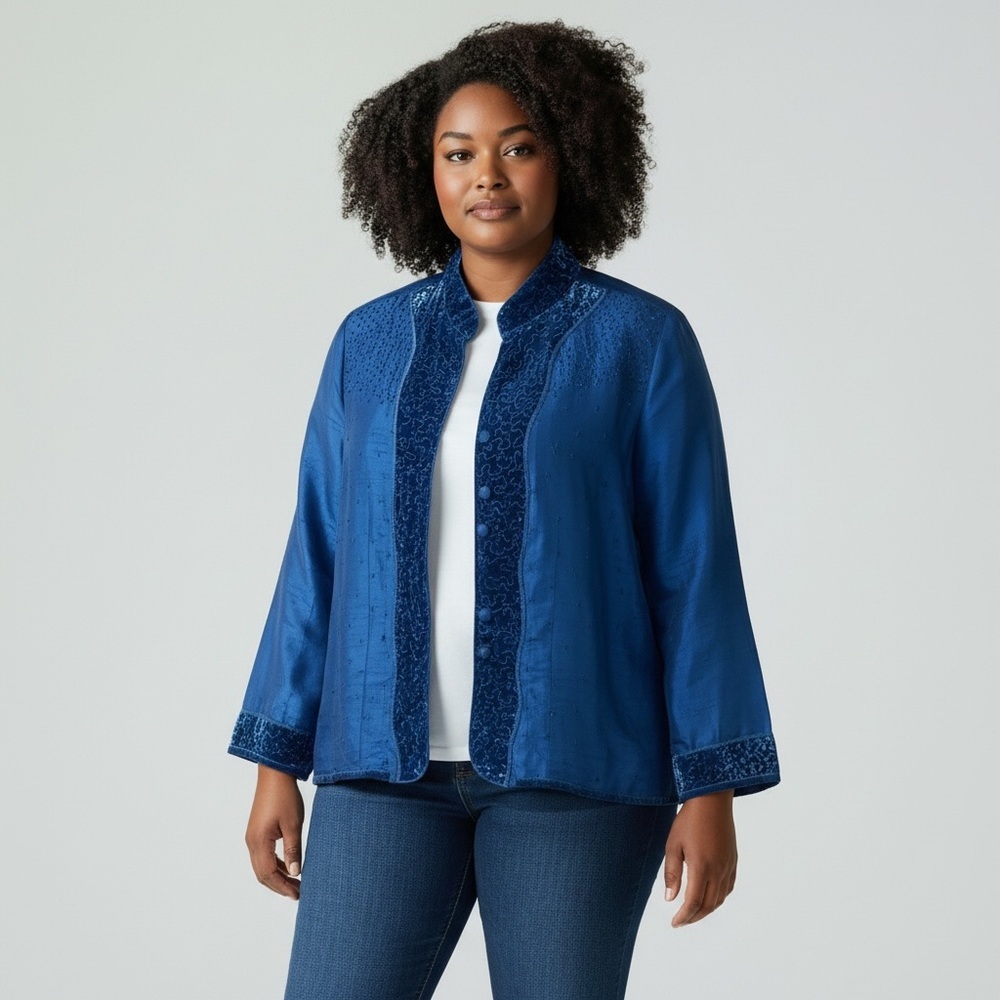 Chico's - Silk & velvet Embroidered/beaded Dress Jacket - 1 (14-16)